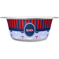 Classic Anchor & Stripes Stainless Steel Dog Bowl - Medium (Personalized)