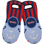 Classic Anchor & Stripes Neoprene Oven Mitts - Set of 2 w/ Name or Text