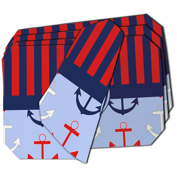 Custom Classic Anchor & Stripes Dining Table Mat - Octagon - Set of 4 (Double-SIded) w/ Name or Text