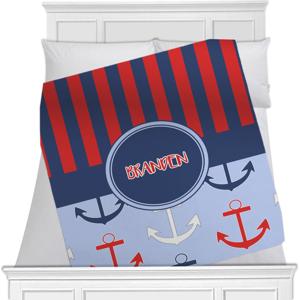 Custom Classic Anchor & Stripes Minky Blanket - Toddler / Throw - 60"x50" - Double Sided w/ Name or Text