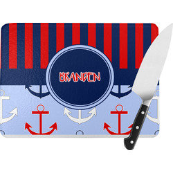 Classic Anchor & Stripes Rectangular Glass Cutting Board - Large - 15.25"x11.25" w/ Name or Text