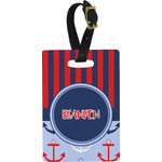 Classic Anchor & Stripes Plastic Luggage Tag - Rectangular w/ Name or Text