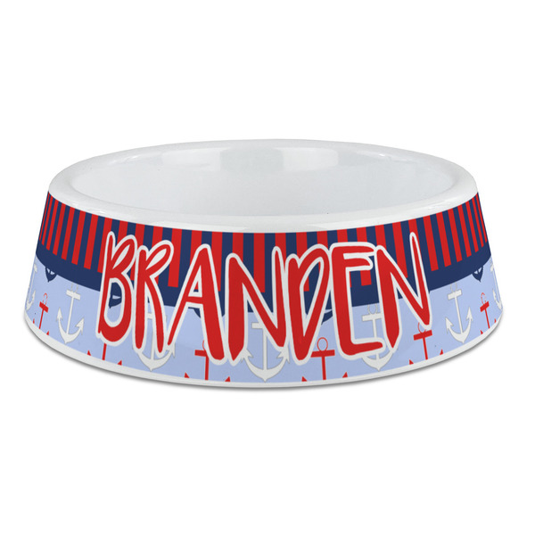 Custom Classic Anchor & Stripes Plastic Dog Bowl - Large (Personalized)