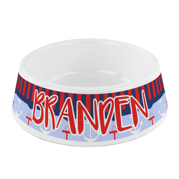 Custom Classic Anchor & Stripes Plastic Dog Bowl - Small (Personalized)