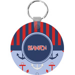 Classic Anchor & Stripes Round Plastic Keychain (Personalized)