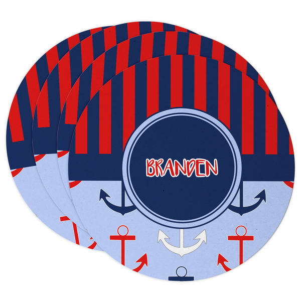 Custom Classic Anchor & Stripes Round Paper Coasters w/ Name or Text