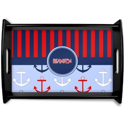 Classic Anchor & Stripes Black Wooden Tray - Small (Personalized)