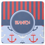 Classic Anchor & Stripes Square Rubber Backed Coaster (Personalized)