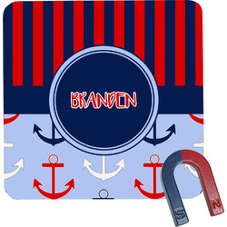 Classic Anchor & Stripes Square Fridge Magnet w/ Name or Text