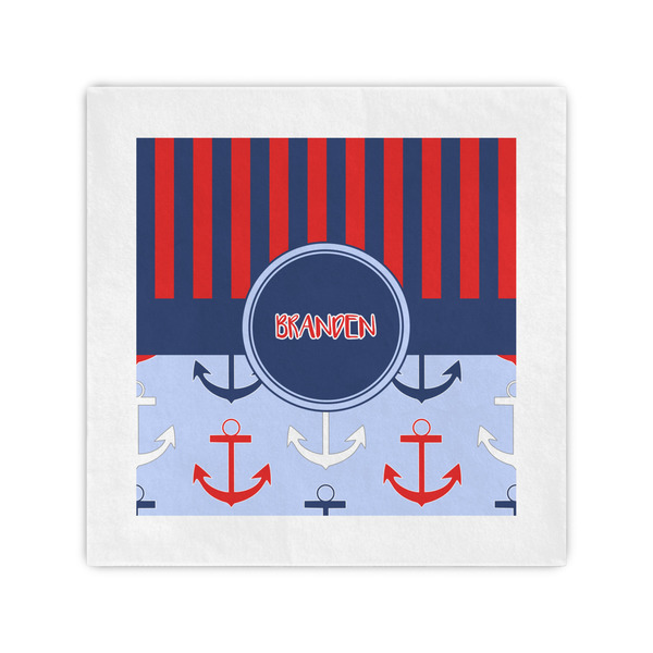 Custom Classic Anchor & Stripes Standard Cocktail Napkins (Personalized)