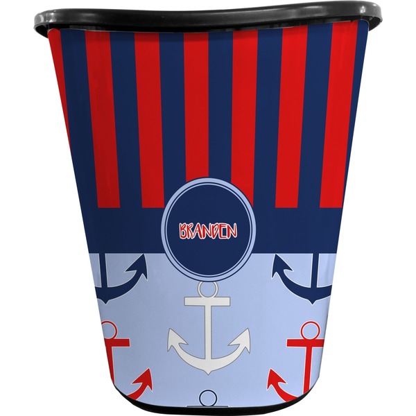 Custom Classic Anchor & Stripes Waste Basket - Single Sided (Black) (Personalized)