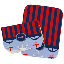 Classic Anchor & Stripes Burp Cloths - Fleece - Set of 2 w/ Name or Text