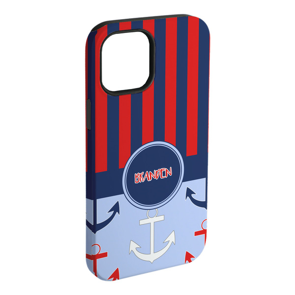 Custom Classic Anchor & Stripes iPhone Case - Rubber Lined - iPhone 15 Plus (Personalized)