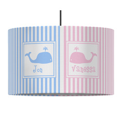 Striped w/ Whales 12" Drum Pendant Lamp - Fabric (Personalized)