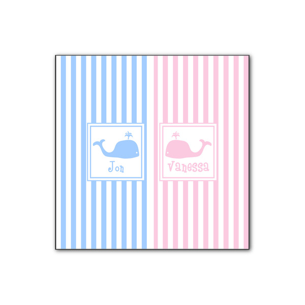 Custom Striped w/ Whales Wood Print - 12x12 (Personalized)