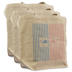 Striped w/ Whales Reusable Cotton Grocery Bags - Set of 3 (Personalized)