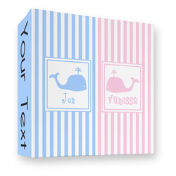Striped w/ Whales 3 Ring Binder - Full Wrap - 3" (Personalized)