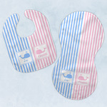 Striped w/ Whales Baby Bib & Burp Set w/ Multiple Names