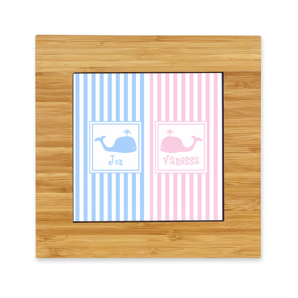 Custom Striped w/ Whales Bamboo Trivet with Ceramic Tile Insert (Personalized)