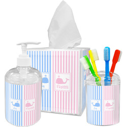 Striped w/ Whales Acrylic Bathroom Accessories Set w/ Multiple Names