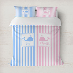 Striped w/ Whales Duvet Cover Set - Full / Queen (Personalized)