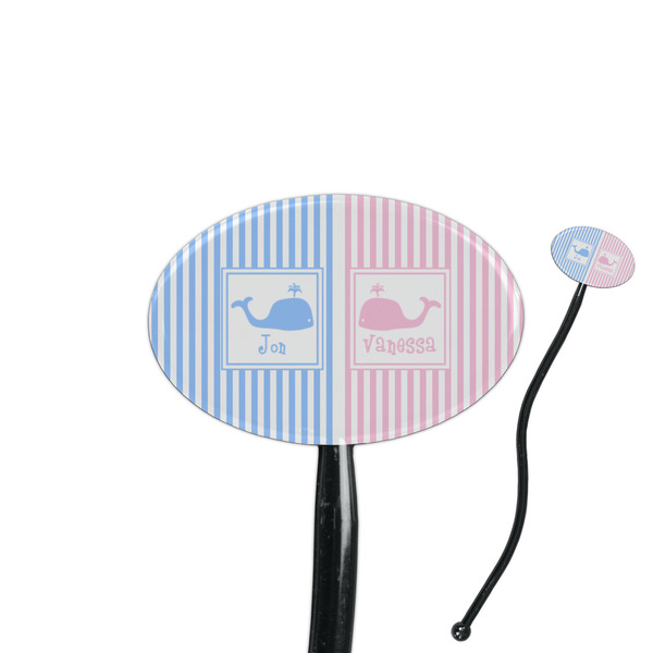 Custom Striped w/ Whales 7" Oval Plastic Stir Sticks - Black - Single Sided (Personalized)