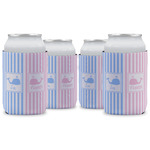 Striped w/ Whales Can Cooler (12 oz) - Set of 4 w/ Multiple Names