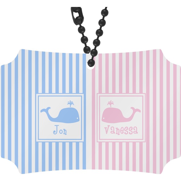 Custom Striped w/ Whales Rear View Mirror Ornament (Personalized)