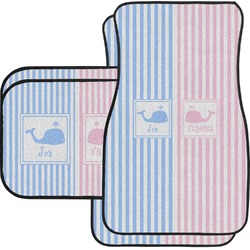 Striped w/ Whales Car Floor Mats Set - 2 Front & 2 Back (Personalized)