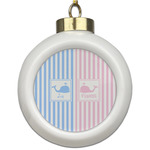 Striped w/ Whales Ceramic Ball Ornament (Personalized)
