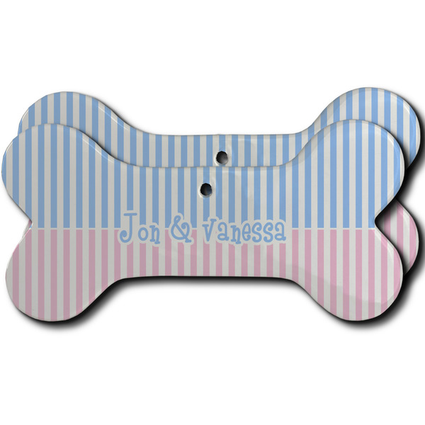 Custom Striped w/ Whales Ceramic Dog Ornament - Front & Back w/ Multiple Names