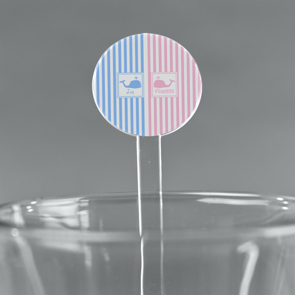 Custom Striped w/ Whales 7" Round Plastic Stir Sticks - Clear (Personalized)