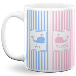 Striped w/ Whales 11 Oz Coffee Mug - White (Personalized)