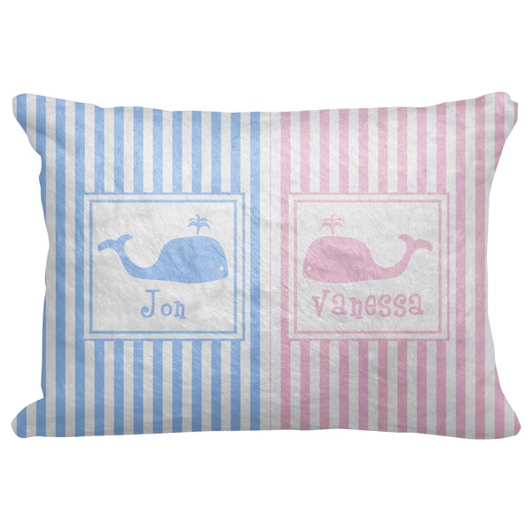 Custom Striped w/ Whales Decorative Baby Pillowcase - 16"x12" (Personalized)