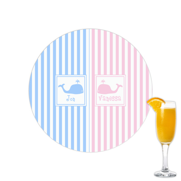 Custom Striped w/ Whales Printed Drink Topper - 2.15" (Personalized)