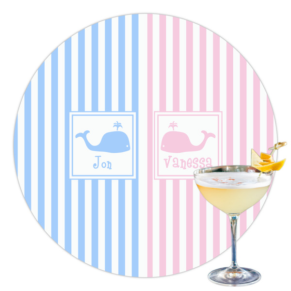 Custom Striped w/ Whales Printed Drink Topper - 3.5" (Personalized)