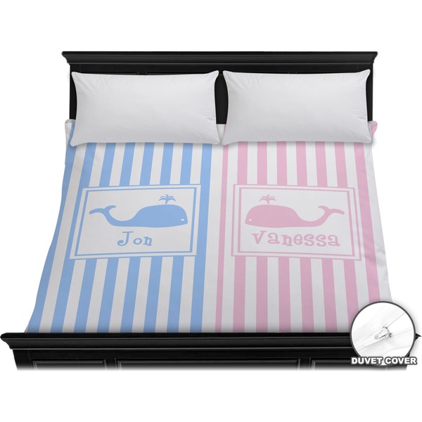 Custom Striped w/ Whales Duvet Cover - King (Personalized)