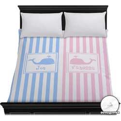 Striped w/ Whales Duvet Cover - Full / Queen (Personalized)