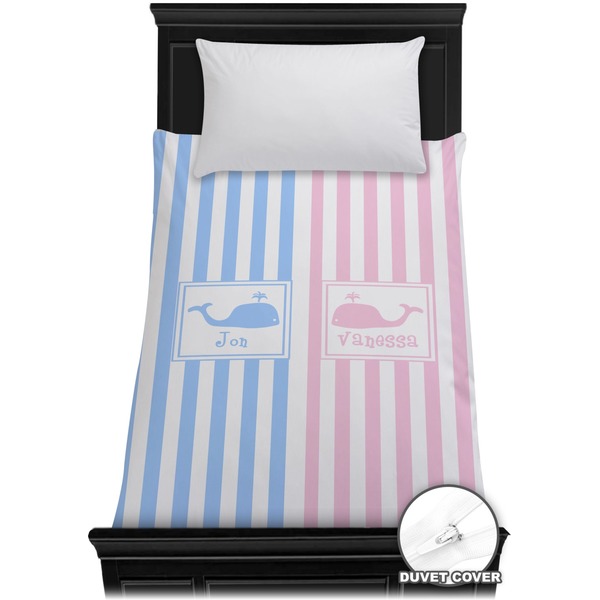 Custom Striped w/ Whales Duvet Cover - Twin (Personalized)