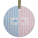 Striped w/ Whales Flat Glass Ornament - Round w/ Multiple Names