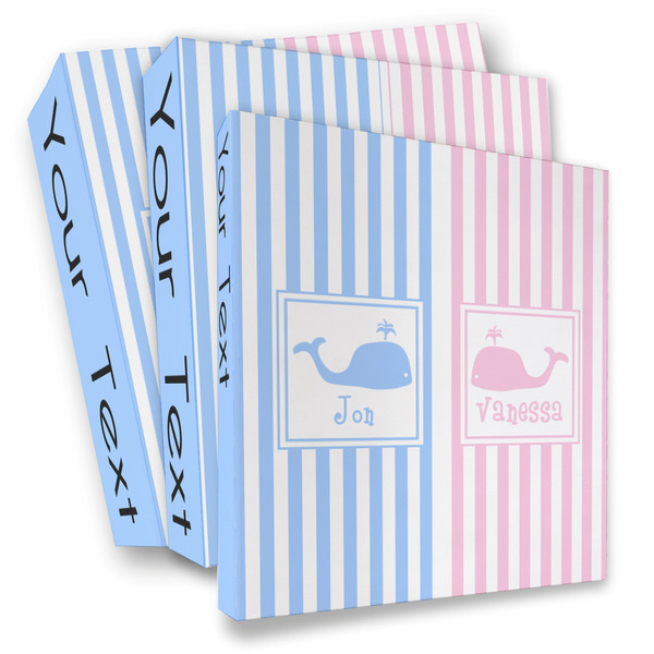 Custom Striped w/ Whales 3 Ring Binder - Full Wrap (Personalized)