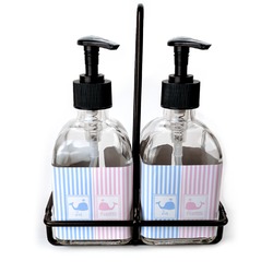 Striped w/ Whales Glass Soap & Lotion Bottle Set (Personalized)