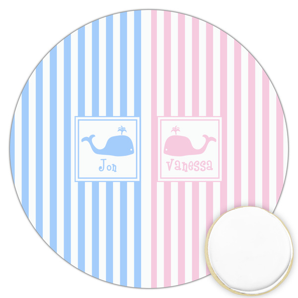 Custom Striped w/ Whales Printed Cookie Topper - 3.25" (Personalized)