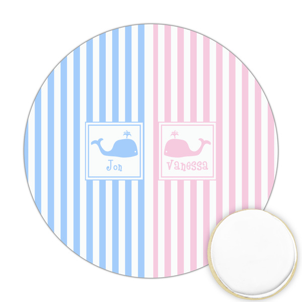 Custom Striped w/ Whales Printed Cookie Topper - 2.5" (Personalized)