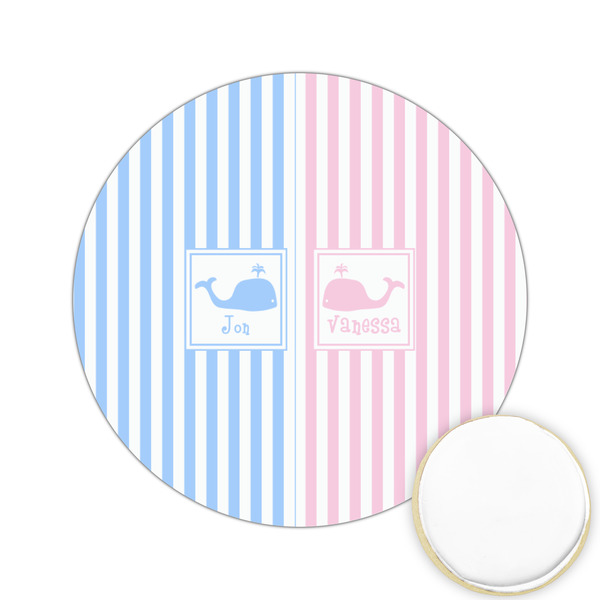 Custom Striped w/ Whales Printed Cookie Topper - 2.15" (Personalized)