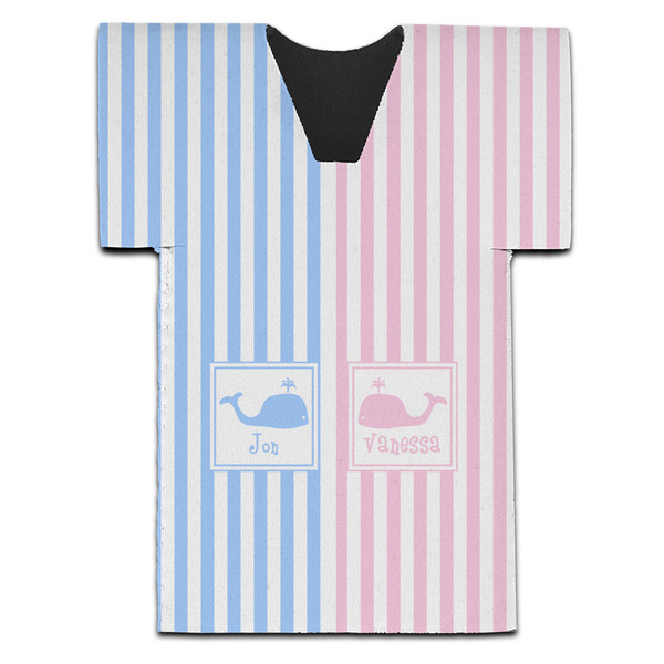 Custom Striped w/ Whales Jersey Bottle Cooler (Personalized)