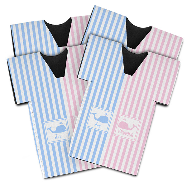 Custom Striped w/ Whales Jersey Bottle Cooler - Set of 4 (Personalized)