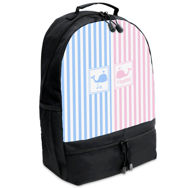 Custom Striped w/ Whales Backpacks - Black (Personalized)