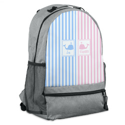 Striped w/ Whales Backpack - Grey (Personalized)