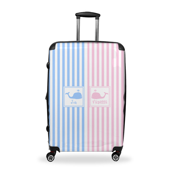 Custom Striped w/ Whales Suitcase - 28" Large - Checked w/ Multiple Names